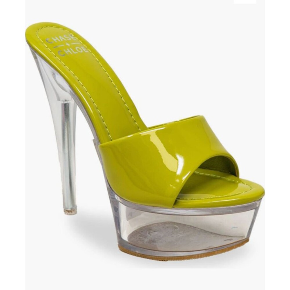 Chase + Chloe 6" Heel Shoes Womens 2" Clear Platform Sandal Mule Slip On Size5.5